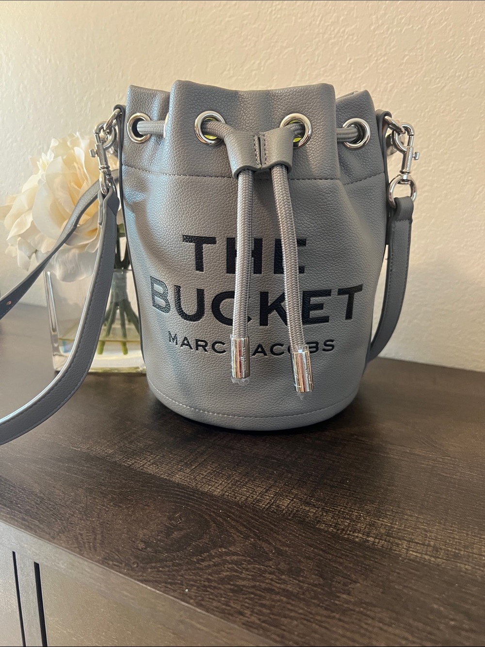 Marc Jacobs Grey Pebbled Leather Mini Bucket Crossbody